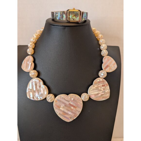 Jay King DRT MOP & Abalone Heart Reversible Necklace 925 Closure Matching Watch - Picture 2 of 16